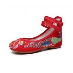 Huicai Damen Schuhe Walking Dance Stickerei Vintage Mary Jane Flache Bestickte Stoffschuhe Tanzschuhe mit niedrigem Absatz von Huicai