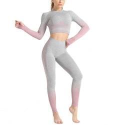 Huicai Nahtloser Yoga-Wear-Anzug Für Frauen Nahtlose, Weiche, Gestrickte Yoga-Outfits Sportkleidung (Langarm-Oberteile + Hüfthebende Sportstrumpfhosen Und Leggings) von Huicai