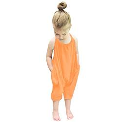 Huihong Jumpsuit Overall Trainingsanzug Kinderoverall Kinderbekleidung Ärmellos Spielanzug Kleinkind Mädchen Baby Kinder Floral Strap Romper Sommer Outfits T-Shirt Bodysuit Kleidung (Orange, 110) von Huihong