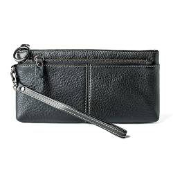 Huikeya Damen Clutch Tasche, Damen Leder Große Geldbörse, Schwarz von Huikeya