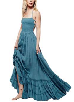 Strandkleider Damen Sommerkleider Kleid Mädchen Lang Neckholder Cocktailkleider Rückenfrei Schulterfrei Ärmellos Ballkleid Bandeau A-Linie Swing Elegant Vintage Boho Lange Kleider Maxikleid von Huixin Fashion