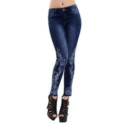 Damen Jeans Mode Herbst Stretch Skinny Stickerei Bleistift Hosen Mit Elegant Taschen Button Slim Fit Jeanshose (Color : Dunkelblau, Size : L) von Huixin