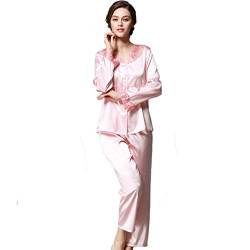 Damen Nacht Wärmen Set Lang Satin Elegant Pyjama Set Mit Spitze Und V Ausschnitt Schlafanzug Hausanzug Aus Seide (Color : Rot, Size : XL) von Huixin