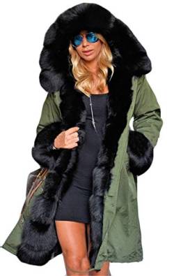 Damen Winterparka Fashion Verdicken Warme Kunstpelz Langarm Parker Mit Fellkapuze Festlich Hochwertig Lange Elegante Weiches Bequem Freizeit Verdicken Übergangsmantel (Color : Grün, Size : XL) von Huixin