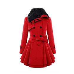 Herbst Frauen Warm Schlank Kunstpelz Mode Mantel Elegante Revers Zweireiher Jacke Parka Mantel Lange Wolle Trenchcoat Jacke Winter Outwear (Color : Rot, Size : 4XL) von Huixin