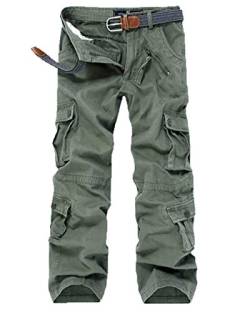 Herren Cargohose Frühling Herbst Normallacks Taschen Outdoorhose Mit Herrenmode Hiking Sport Hosen Jogginghosen (Color : Armee-Grün, Size : 31) von Huixin