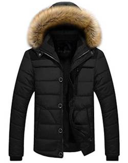 Herren Verdickte Steppjacke Mit Fellkapuze Warm Coat Winterjacke Parka Winterjacke Herrenmode Wattierte Steppjacke Mantel (Color : Schwarz, Size : S) von Huixin