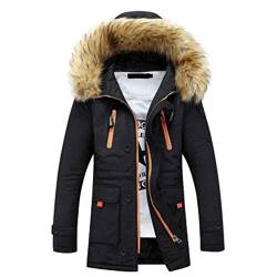 Herren Wärmen Rmejacke Parka Jacke Winter Coat Manner Jacke Mit Herrenmode Pelzkragen Military Hood Warm Mantel Kapuzenjacke (Color : Schwarz, Size : S) von Huixin