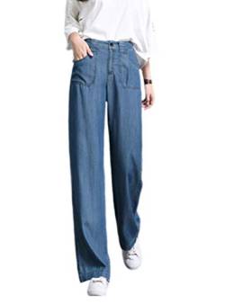 Huixin Damen Jeans Breites Bein Hosen Trousers Weiten Bein High Waist Straight Leg Baggy Wide Leg Pants Freizeithose Einfach Chic Casual (Blau,L) von Huixin