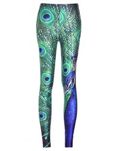 Huixin Damen Leggings Pfau Plume Muster Stretch Elegant Slim Fit Bleistifthose Elastische Taille Gemütlich Freizeithose Trousers (Color : Grün, Size : 4XL) von Huixin