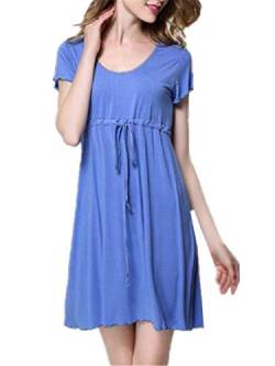 Huixin Damen Nachtkleid Kurzarm Nachthemd Sleepwear Einfarbig Elegant Female es Pyjamas Negligee Nachthemden Sommer (Color : Sky-Blue, Size : M) von Huixin