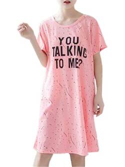 Huixin Nachthemden Sommer Damen Sleepwear Crewneck Kurzarm Elegant Nachtkleid Locker Lässige Schlafkleid Modisch Pyjama (Color : Pink3, Size : M) von Huixin