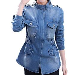 Jeansmantel Damen Elegante Herbst Winter Oversize Jeansjacke Herrlicher Festlich Fashion Freizeit Langarm Distressed Denim Outerwear Oberbekleidung (Color : Blau, Size : XL) von Huixin