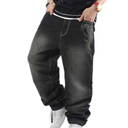 Männer Nner Jungen Exquisite Baggy Drucken Herrenmode Tanzen Stickerei Jeans Hling Hip Hop Denim Hosen (Color : Schwarz, Size : 36) von Huixin