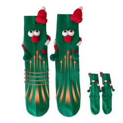 2 Paar Magnetische Weihnachtssocken, Niedliche Magnetsocken Frauen Männer, Weiche Cartoon Elastische Handhaltesocken, Bequem, Lustig, Weihnachtszubehör, Geschenk Für Den Winter von Hujinkan