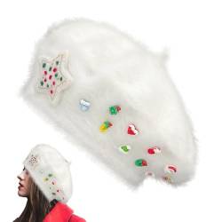Damen-Baskenmütze, Weihnachts-Baskenmütze - Haarspangenmütze, warme Mütze, Weihnachtsmütze,Weihnachtsmützen für Damen und Mädchen, Baskenmütze für Damen, Weihnachtsmütze Hujinkan von Hujinkan