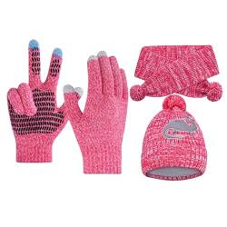Kinder Wintermütze Handschuhe Schal Set,Set aus warmer Strickmütze, Schal und Handschuhen | Warmes Strickmütze-Schal-Set für Jungen und Mädchen Hujinkan von Hujinkan