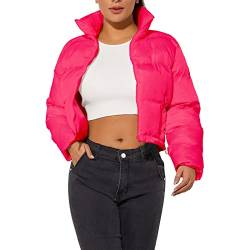 Damen Crop Kurze Jacke Cropped Puffer Mode Jacken für Frauen Warm Winter Leicht Mantel, wassermelone, Small von Hujoin