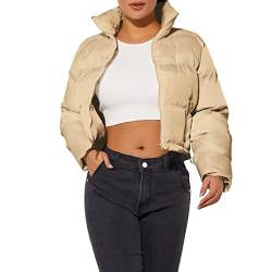 Hujoin Damen Jacke Puffer 3/4 Jacke Damen Schwarz Cropped Jacke Kurz Warm Jacke Daunen Crop Winterjacke Bauchfrei Bauchfrei von Hujoin