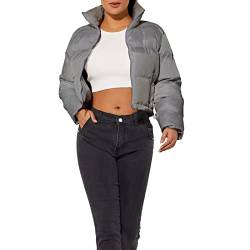 Hujoin Damen Jacke Puffer 3/4 Jacke Damen Schwarz Cropped Jacke Kurz Warm Jacke Daunen Crop Winterjacke Bauchfrei Bauchfrei von Hujoin