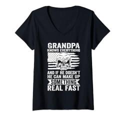 Damen Opa weiß alles und wenn er nicht kann er Opa T-Shirt mit V-Ausschnitt von Humor grandfather & grandad Gift Ideas
