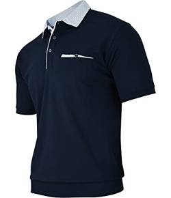 Humy Herren Kurzarm Polo Shirts, Polohemd mit Brusttasche, Blouson Shirt mit Kragen, Gestreift (M bis 3XL) (L, [M4] Navy 100) von Humy