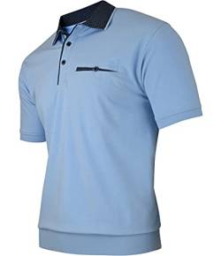 Humy Herren Kurzarm Polo Shirts, Polohemd mit Brusttasche, Blouson Shirt mit Kragen, Gestreift (M bis 3XL) (M, [M4] SkyBlue 100) von Humy