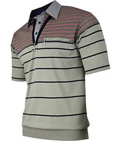 Humy Herren Kurzarm Polo Shirts, Polohemd mit Brusttasche, Blouson Shirt mit Kragen, Gestreift (M bis 3XL) (M, [M5] Slategray) von Humy
