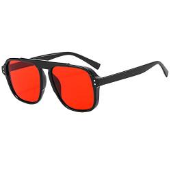 Hundakvy Unisex Polarisiert Sonnenbrille Große Rechteckige Sonnenbrille für Damen und Herren Vintage Rechteckige Sonnenbrille Männer Frauen Brille Sommer Gläser Sunglasses Men (Red, One Size) von Hundakvy