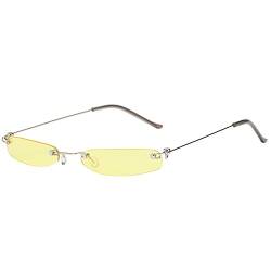 Unisex Sonnenbrille mit Kleinem Gestell Schmal und Lang Vintage Sonnenbrille Runde Brille Kleine Sonnenbrille Hip-Hop-Sonnenbrille Rahmenlose Sonnenbrille Randlos Kleine (Light Yellow, One Size) von Hundakvy