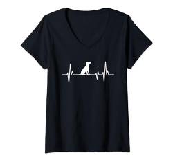 Damen Heartbeat Herzschlag Design Magyar Vizsla Hund T-Shirt mit V-Ausschnitt von Hunde Herzschlag Heartbeat Designs