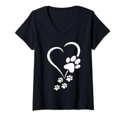 Hund Baby Hunde Hundepfoten Herz Hunde Pfoten Pfotenabdruck T-Shirt mit V-Ausschnitt von Hunde Welpen Hundeliebhaber Geschenke