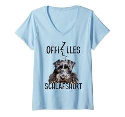 Damen Riesenschnauzer Offizielles Schlafshirt Mit Hund Lustig T-Shirt mit V-Ausschnitt von Hundebesitzer Langschläfer Geschenkidee Spruch