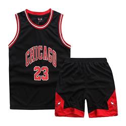 Huniam Jungen 2er-Set Basketball Trainings Ärmellos Trikot und Hose, Mode Basketball Kleidung Kinder, Jungs Jersey Basketball Weste Kinder (Schwarz, 5-6 Jahre) von Huniam