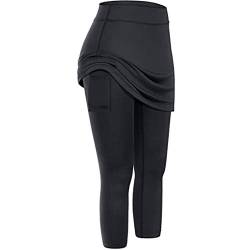 Hunpta Damen Leggings Hohe Taille mit Rock und Tasche Lange Trainingshose mit Bauchkontrolle Skinny Fit Push Up Sporthose Shape Sportleggins für Lauf Yoga Fitness von Hunpta