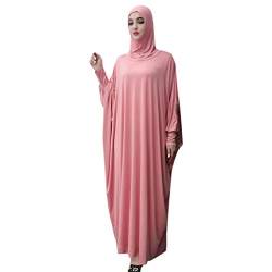 Hunpta @ Muslim Kleider Lang Damen Langarm Ramadan Elegant Einfarbig Sommerkleid Flowy Robe Hijab Abaya Islamische Gebetskleidung Muslimische Kleidung für Frauen von Hunpta @