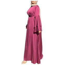 Hunpta @ Muslim Kleider Lang Damen Ohne Hijab Langarm Flowy Elegant Sommerkleid Einfarbig Muslimische Kleidung Robe Abaya Islamische Gebetskleidung für Frauen von Hunpta @