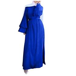 Hunpta @ Muslim Kleider Lang Damen Ohne Hijab Langarm Flowy Elegant Sommerkleid Einfarbig Muslimische Kleidung Robe Abaya Islamische Gebetskleidung für Frauen von Hunpta @