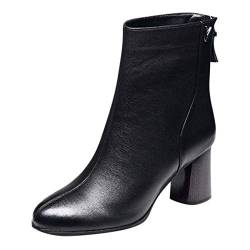 Stiefeletten Damen mit Absatz, Winterreitstiefel Damen mit Reißverschluss Stiefeletten Retro Chelsea Boots Hochhackige Schnürboots Ankle Boots Sport Schuhe Damen Frau von Hunpta