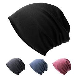 Hurinan Unisex Slouch Beanie Mütze Jersey Beanie Skull Cap Klassische Baggy Hat Leichte und Weiche Strickmütze Baumwolle Kopfbedeckung für Männer Frauen, Schwarz , One size, 46-54 von Hurinan