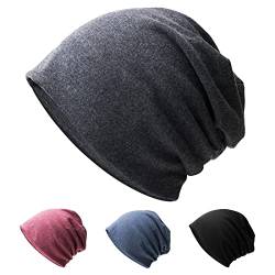 Hurinan Unisex Slouch Beanie Mütze Jersey Beanie Skull Cap Klassische Baggy Hat Leichte und Weiche Strickmütze Baumwolle Kopfbedeckung für Männer Frauen, grau, One size, 46-54 von Hurinan