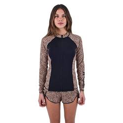 Hurley Damen Leopard Zip Front Rashguard Rash-Guard-Shirt, Brauner Zucker, L von Hurley