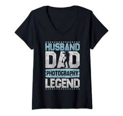 Damen Kamera Ehemann Dad Fotografie Legende Fotografie Herren T-Shirt mit V-Ausschnitt von Husband Dad Legend All Hobbies