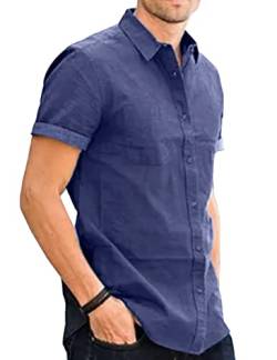 Husmeu Jeanshemd Herren Denim Shirt Kurzarm Cowboy-Style Freizeithemd für männer bügelfrei Casual Shirt Dunkelblau XL von Husmeu