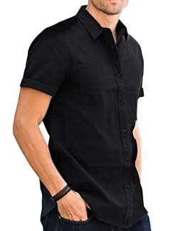 Husmeu Jeanshemd Herren Denim Shirt Kurzarm Cowboy-Style Freizeithemd für männer bügelfrei Casual Shirt Schwarz XL von Husmeu