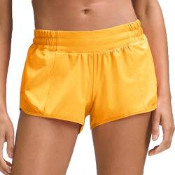 Husnainna 2,5" Laufshorts für Frauen mit eingebautem Innenfutter, Mesh-Athletikshorts mit Reißverschlusstaschen, Yoga-Workout- und Gymnastik-Shorts H027-Mango.Yellow-E12XL von Husnainna