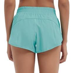 Husnainna Damen-Athletikshorts mit 2,5" hohem Bund, Reißverschlusstaschen, elastischem Bund und Workout-Shorts H021-Light Blue-B6S von Husnainna