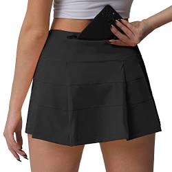 Husnainna hoch taillierte Plissierte Tennisrock mit Taschen, athletische Golf Skorts für Frauen, eingebauten Shorts 018BZQ-Black/d8 von Husnainna