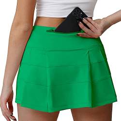 Husnainna hoch taillierte Plissierte Tennisrock mit Taschen, athletische Golf Skorts für Frauen, eingebauten Shorts 018BZQ-Green/d8 von Husnainna