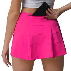 Husnainna hoch taillierte Plissierte Tennisrock mit Taschen, athletische Golf Skorts für Frauen, eingebauten Shorts 018BZQ-Hot Pink/a2 von Husnainna